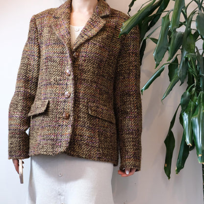 Daxon vintage brown wool mix single-breasted tweed blazer - OneCatBoutique