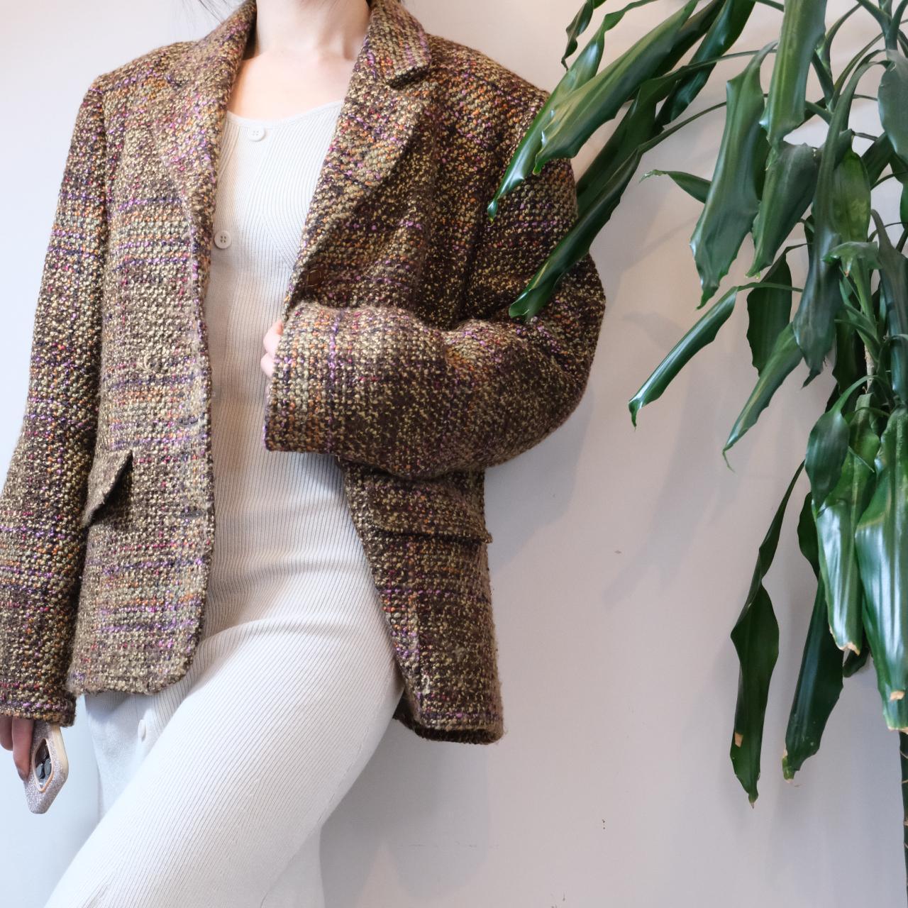 Daxon vintage brown wool mix single-breasted tweed blazer - OneCatBoutique