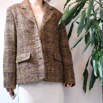 Daxon vintage brown wool mix single-breasted tweed blazer - OneCatBoutique