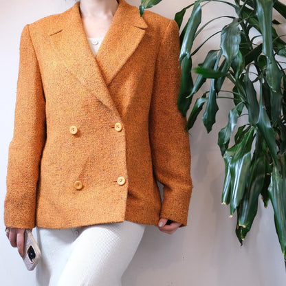 Tuzzi vintage orange wool mix double breasted tweed blazer - OneCatBoutique