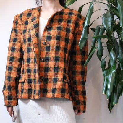 Unbranded vintage orange tartan wool mix tweed jacket - OneCatBoutique