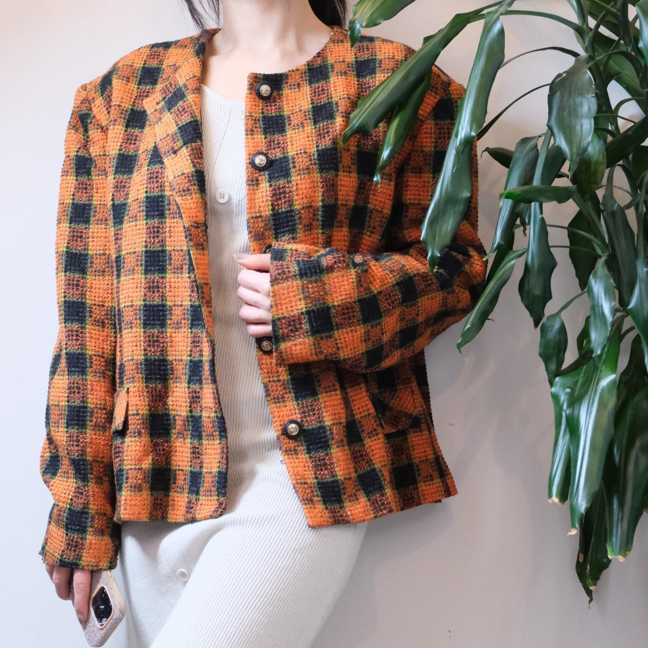 Unbranded vintage orange tartan wool mix tweed jacket - OneCatBoutique