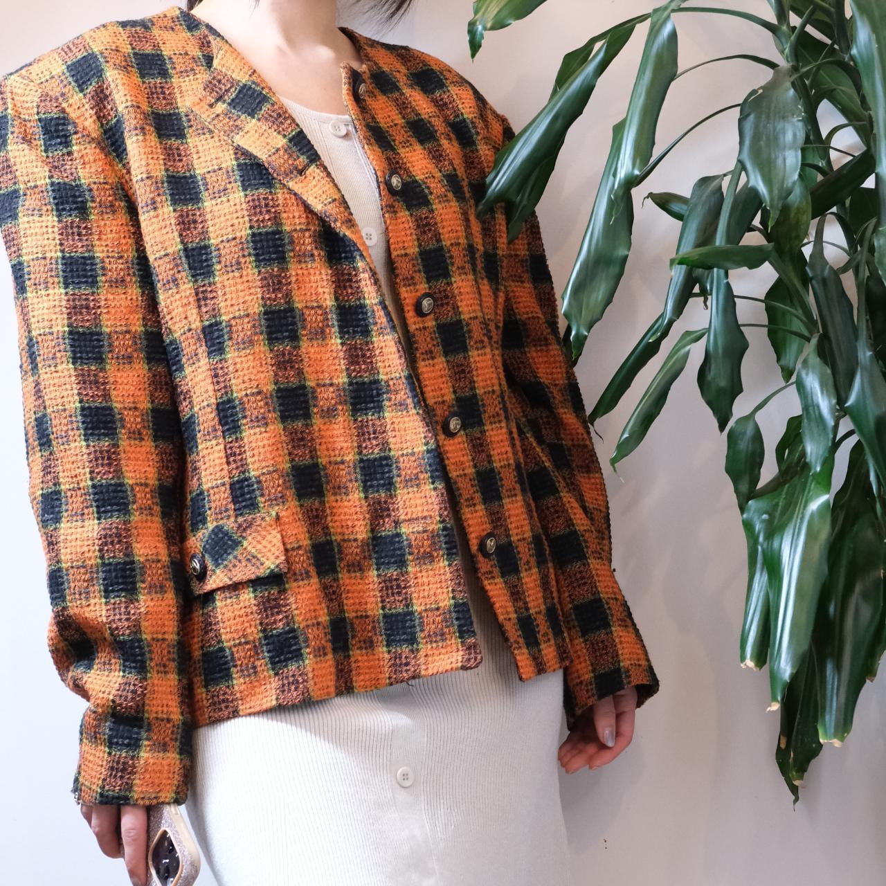 Unbranded vintage orange tartan wool mix tweed jacket - OneCatBoutique