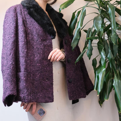 Unbranded vintage purple single breasted tweed blazer - OneCatBoutique