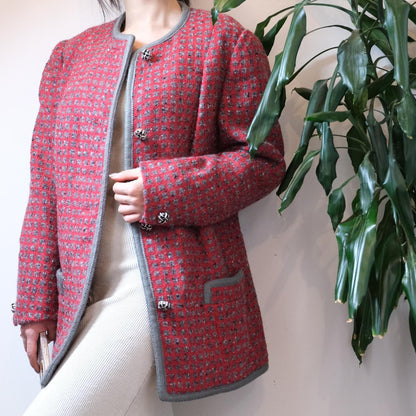 Unbranded vintage red gingham wool tweed jacket - OneCatBoutique