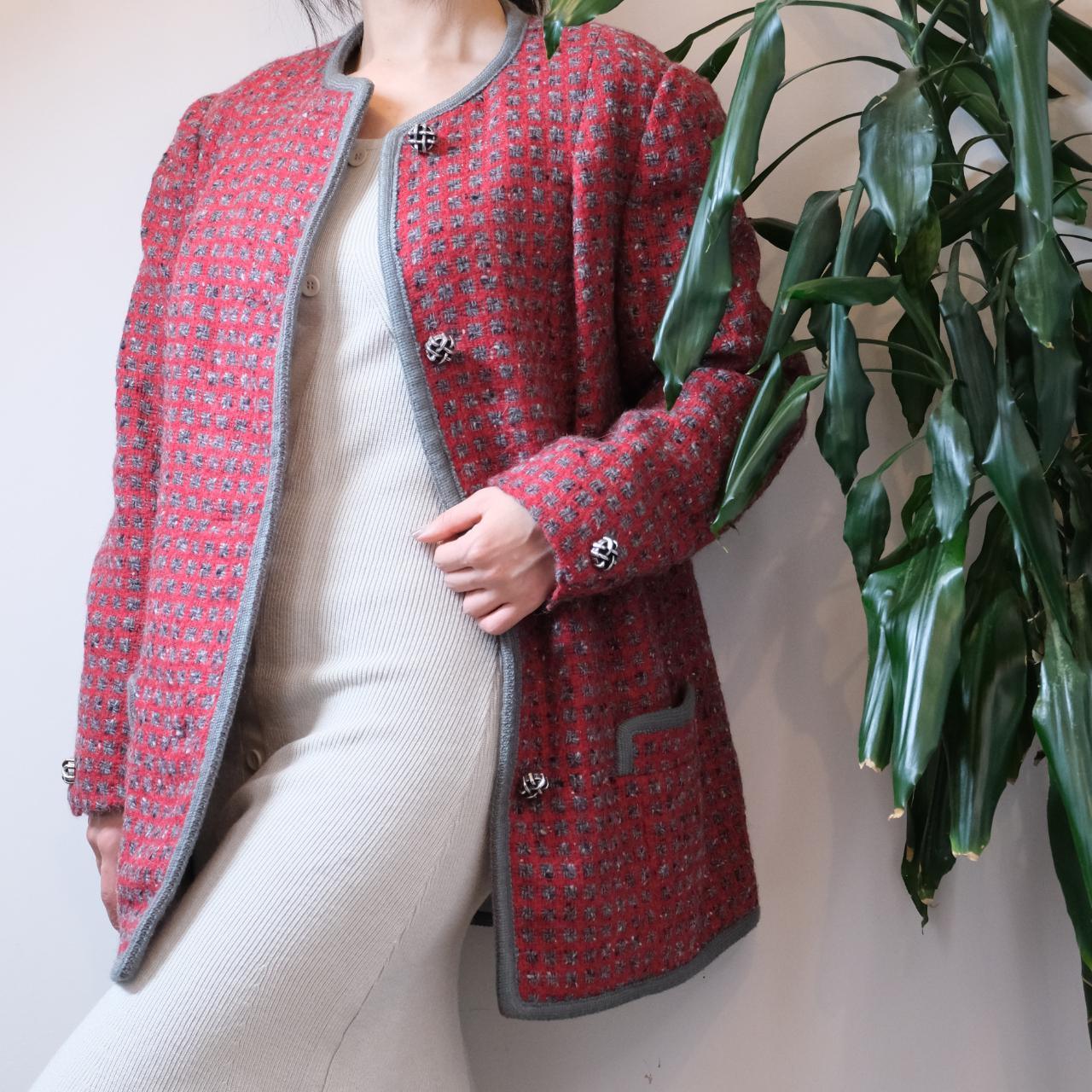 Unbranded vintage red gingham wool tweed jacket - OneCatBoutique