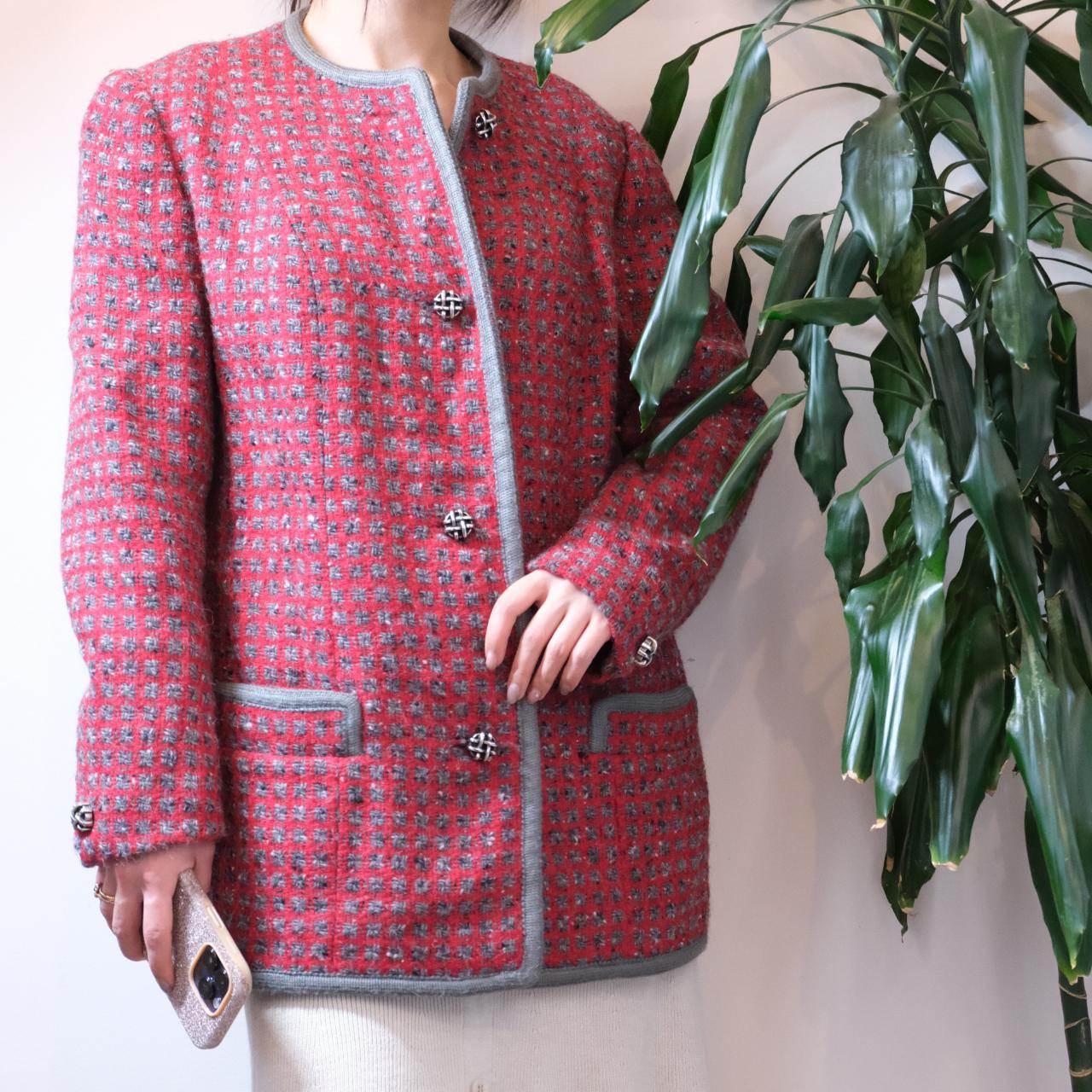 Unbranded vintage red gingham wool tweed jacket - OneCatBoutique