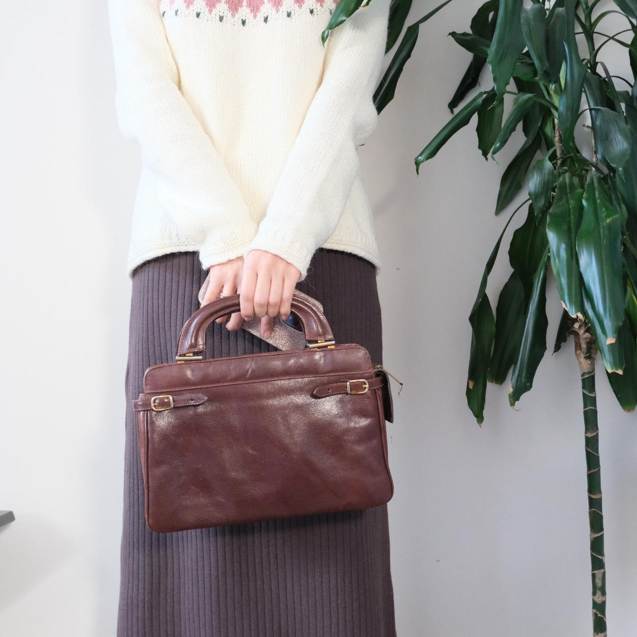 Vintage 1970s brown leather top handle tote shoulder bag - OneCatBoutique