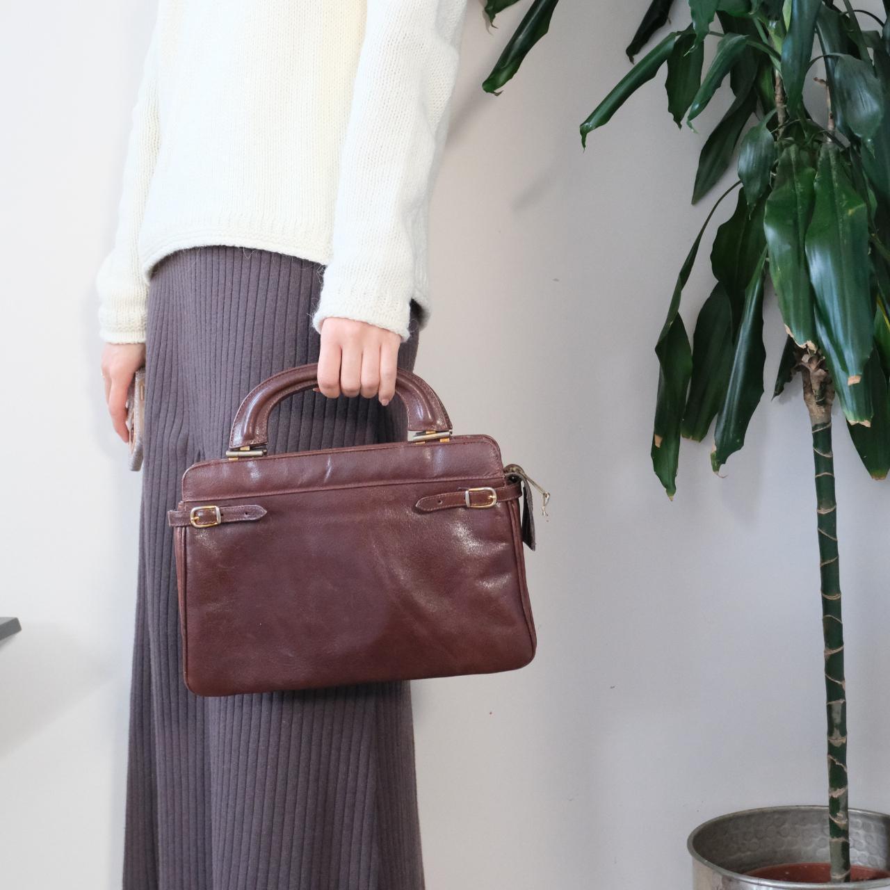 Vintage 1970s brown leather top handle tote shoulder bag - OneCatBoutique