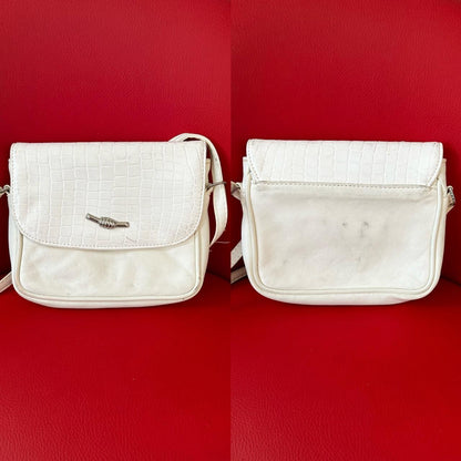 Vintage 1990s white leather croc embossed shoulder bag - OneCatBoutique