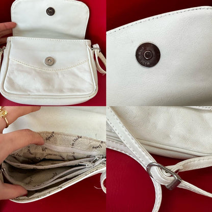 Vintage 1990s white leather croc embossed shoulder bag - OneCatBoutique