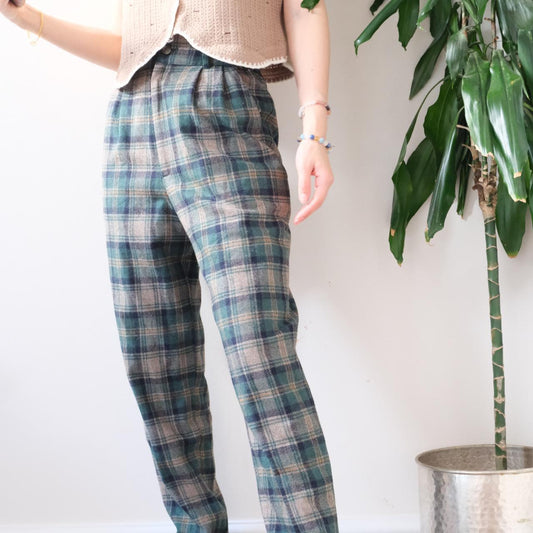 Vintage 70s checked jacquard straight-leg trousers - OneCatBoutique