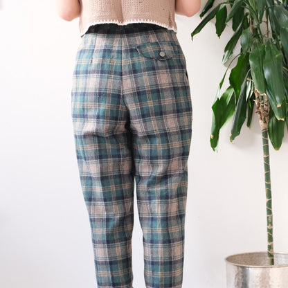 Vintage 70s checked jacquard straight-leg trousers - OneCatBoutique