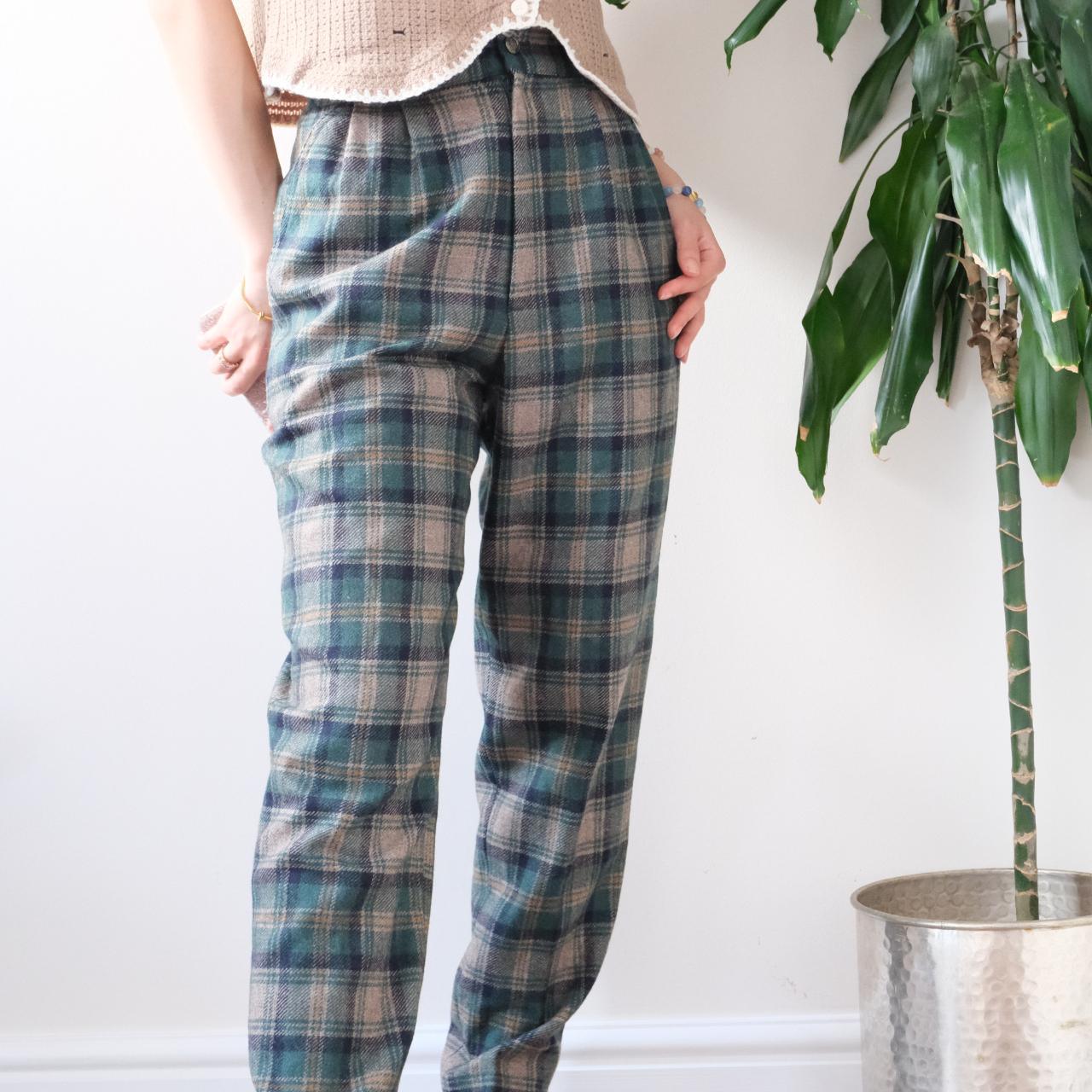 Vintage 70s checked jacquard straight-leg trousers - OneCatBoutique