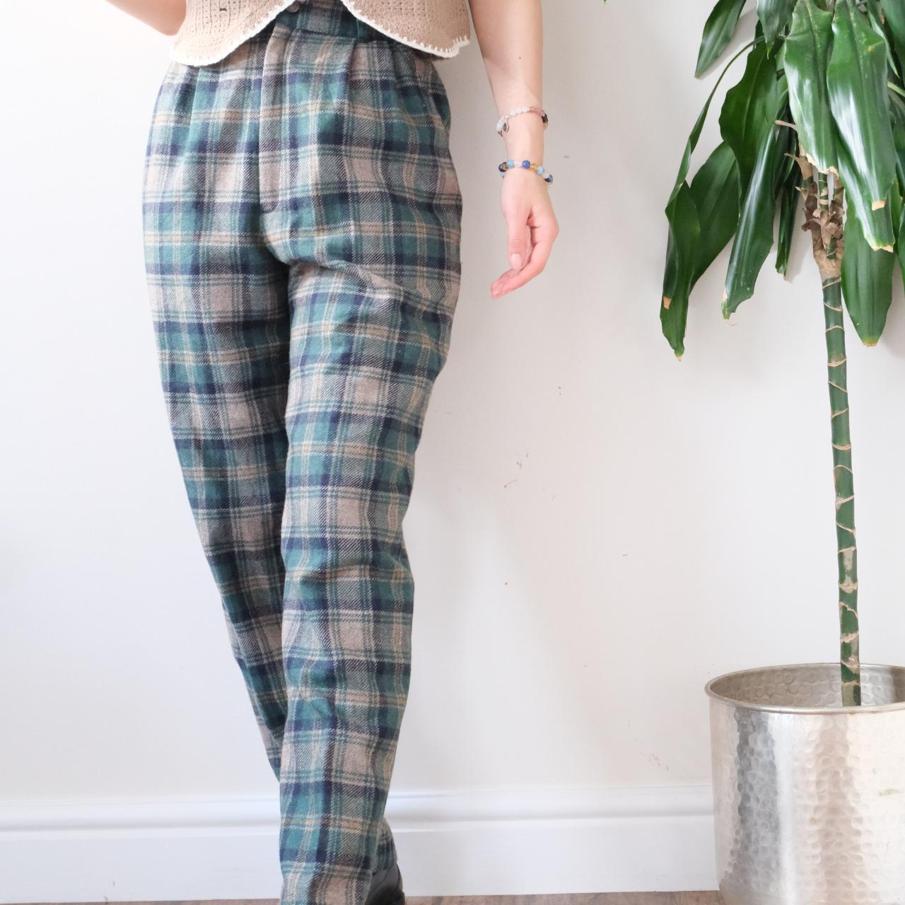 Vintage 70s checked jacquard straight-leg trousers - OneCatBoutique