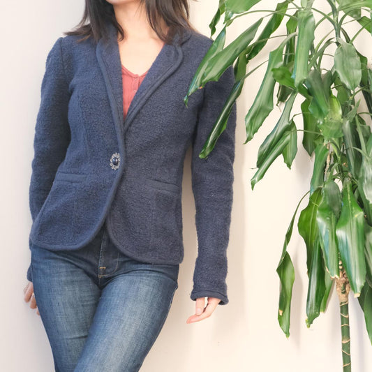 Vintage 80s navy wool mix blazer jacket - OneCatBoutique