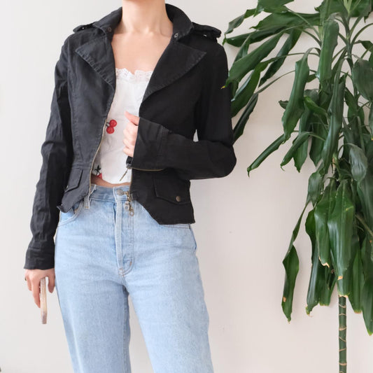 Vintage black cotton biker jacket - OneCatBoutique