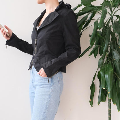 Vintage black cotton biker jacket - OneCatBoutique