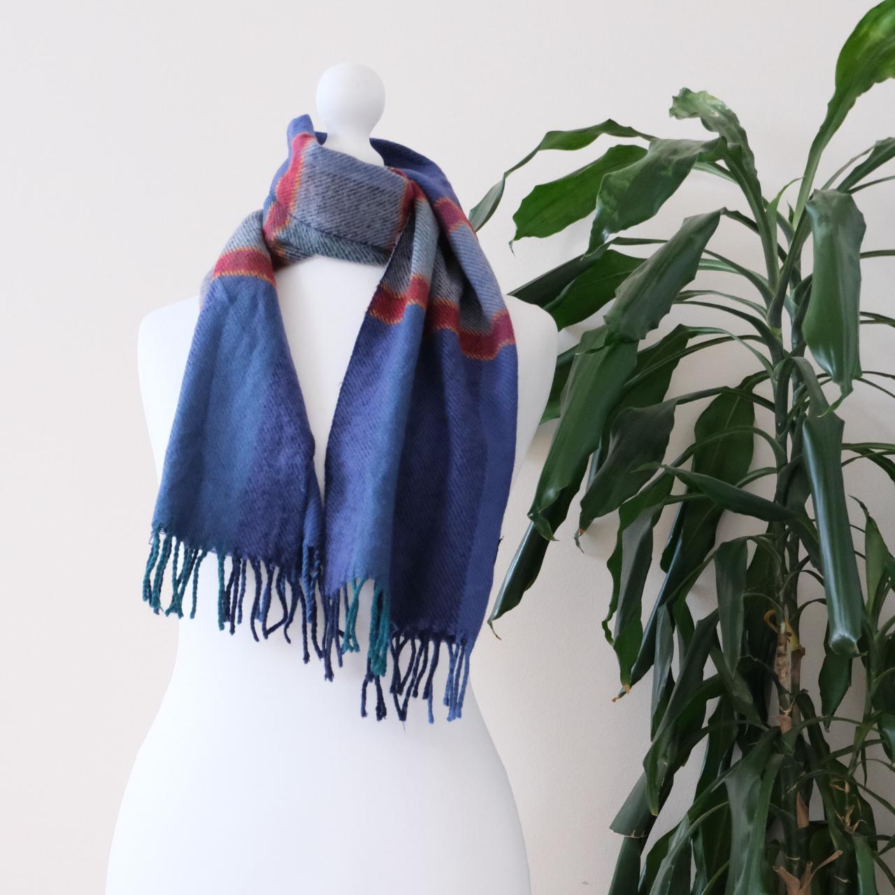 Vintage blue navy geometric pattern scarf - OneCatBoutique