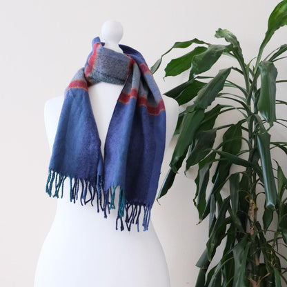 Vintage blue navy geometric pattern scarf - OneCatBoutique