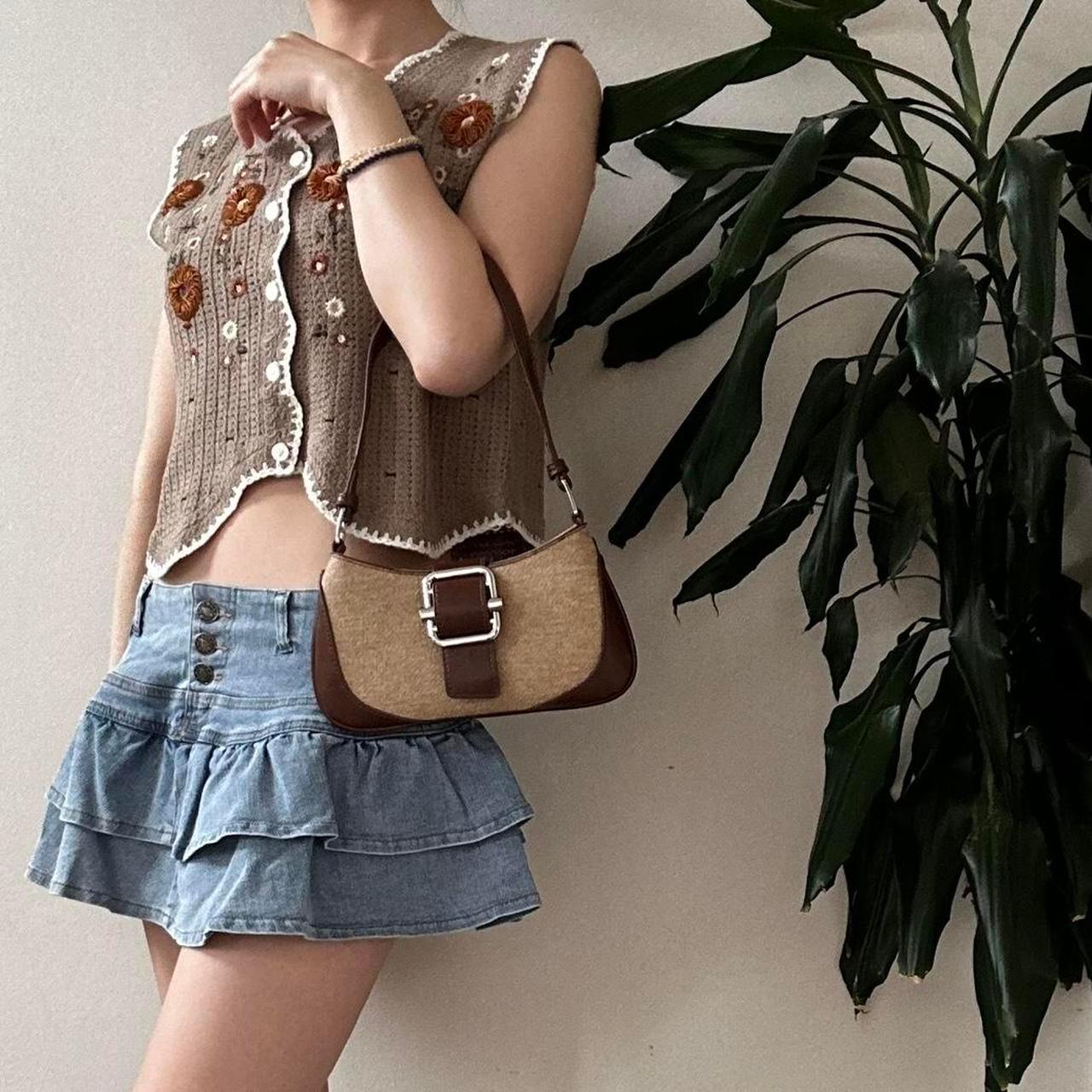 Vintage deadstock Y2K brown vegan leather shoulder baguette bag - OneCatBoutique