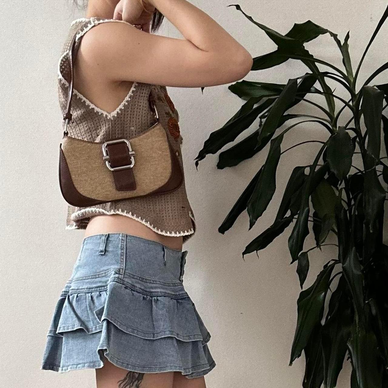 Vintage deadstock Y2K brown vegan leather shoulder baguette bag - OneCatBoutique