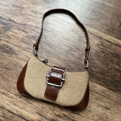 Vintage deadstock Y2K brown vegan leather shoulder baguette bag - OneCatBoutique