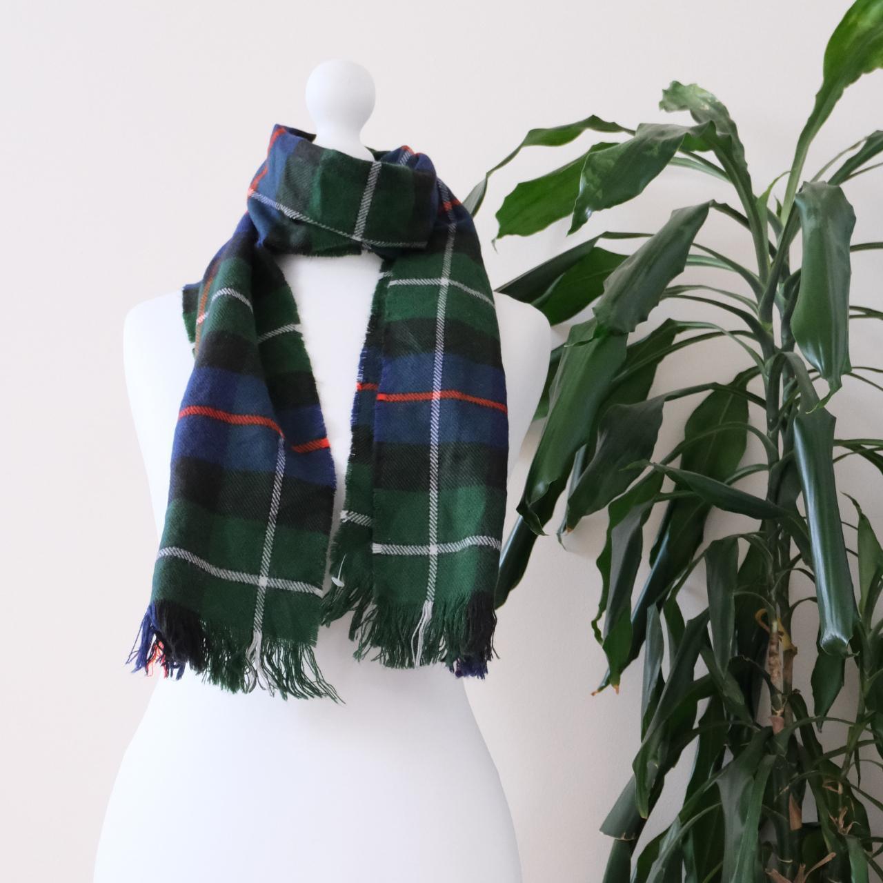 Vintage green navy check scarf - OneCatBoutique