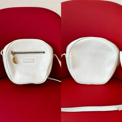 Vintage handmade 1990s Medici white leather crossbody bag - OneCatBoutique