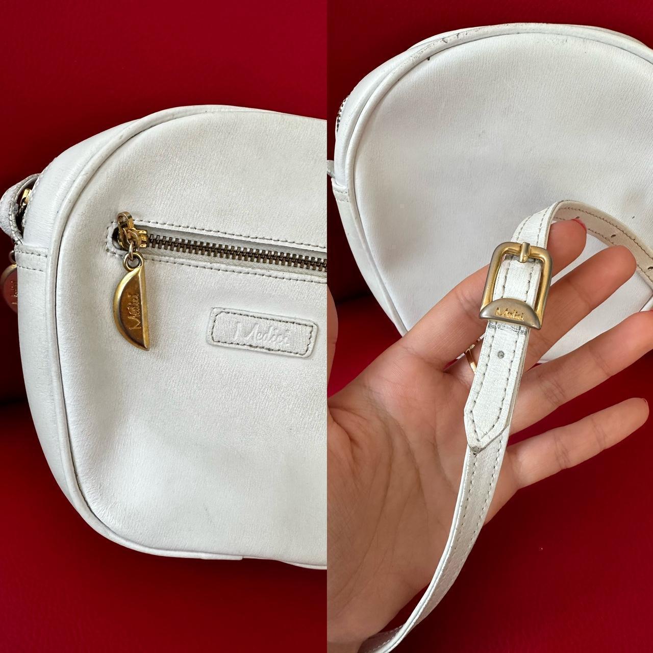 Vintage handmade 1990s Medici white leather crossbody bag - OneCatBoutique