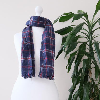 Vintage navy check scarf - OneCatBoutique