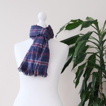 Vintage navy check scarf - OneCatBoutique