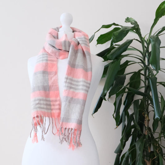 Vintage salmon pink and grey check scarf - OneCatBoutique