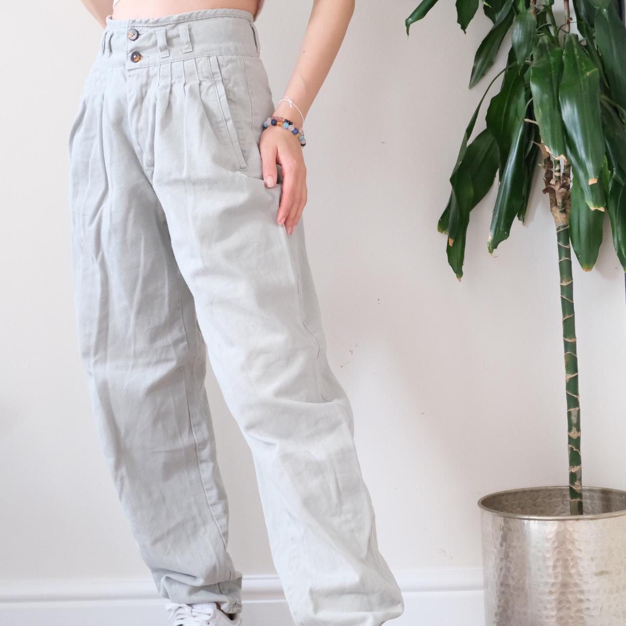 Vintage Y2K beige grey high waist tapered jeans - OneCatBoutique