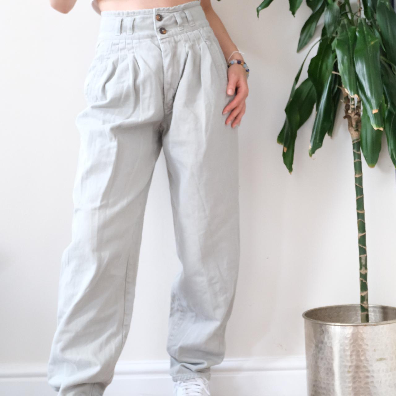 Vintage Y2K beige grey high waist tapered jeans - OneCatBoutique