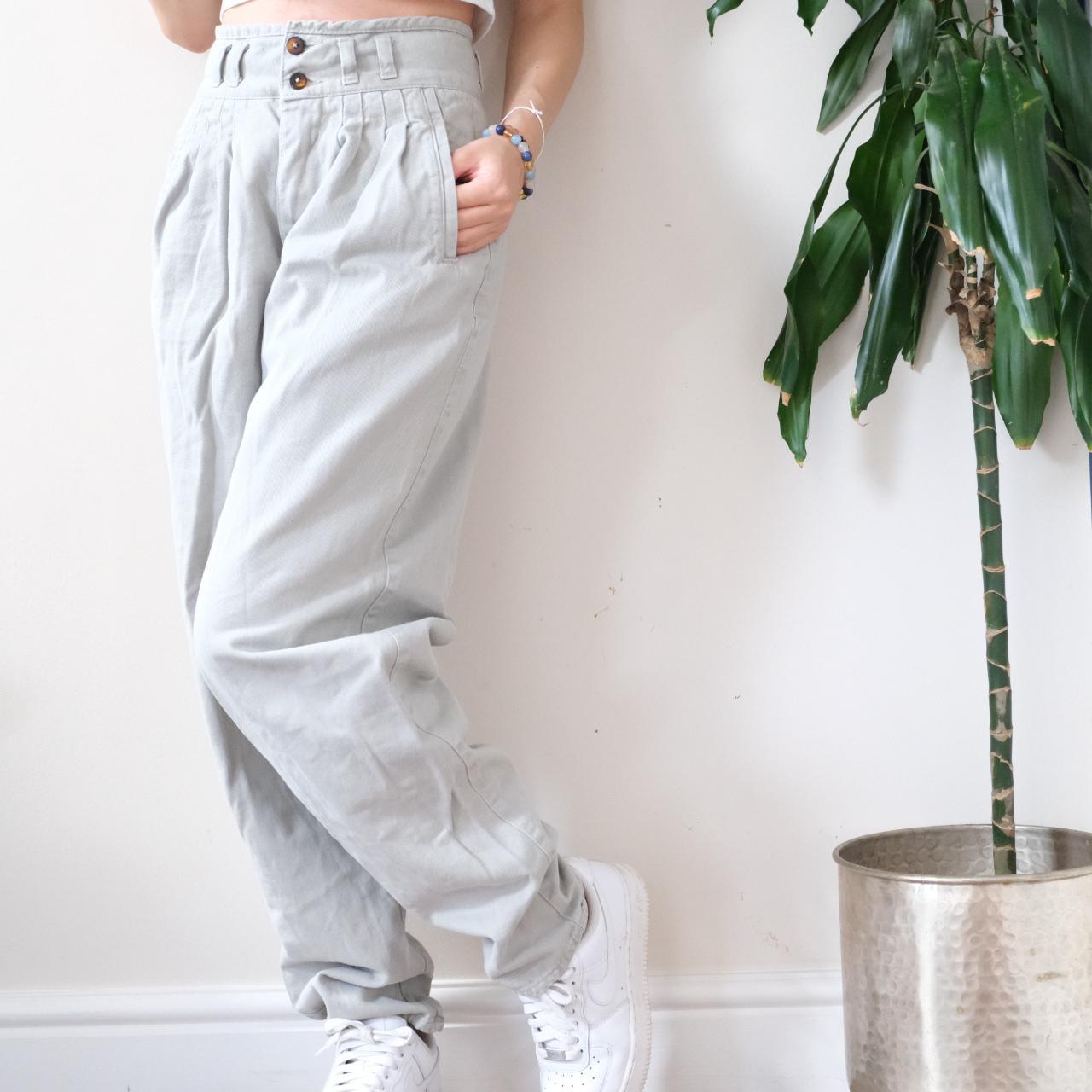 Vintage Y2K beige grey high waist tapered jeans - OneCatBoutique