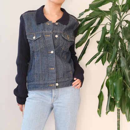 Vintage Y2K Blue Motion indigo denim knit jacket - OneCatBoutique