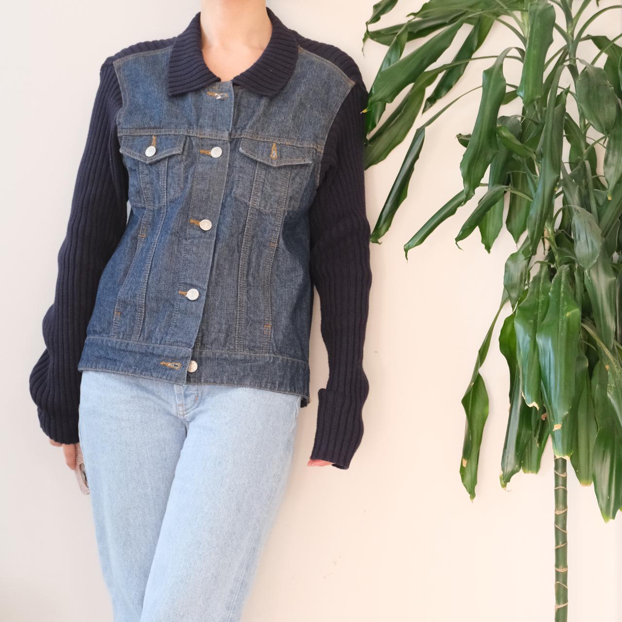 Vintage Y2K Blue Motion indigo denim knit jacket - OneCatBoutique