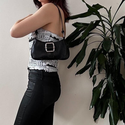 Y2K black vegan leather shoulder baguette bag - OneCatBoutique