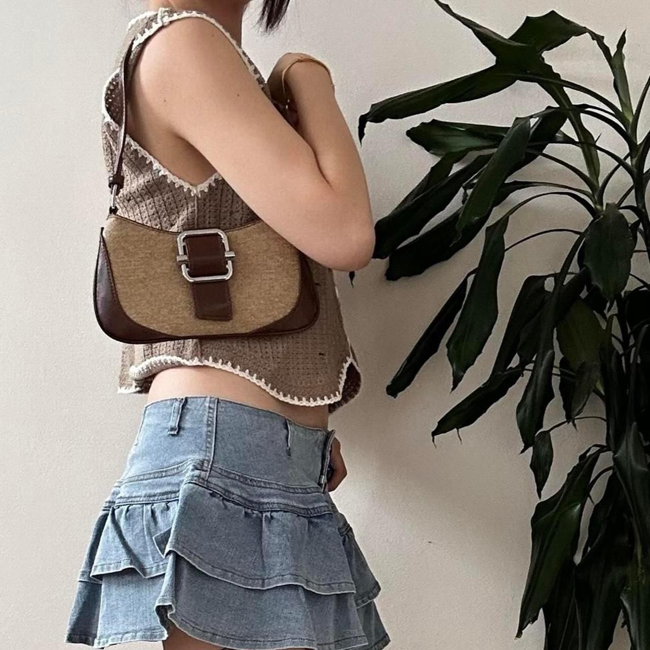 Y2K brown vegan leather shoulder baguette bag - OneCatBoutique